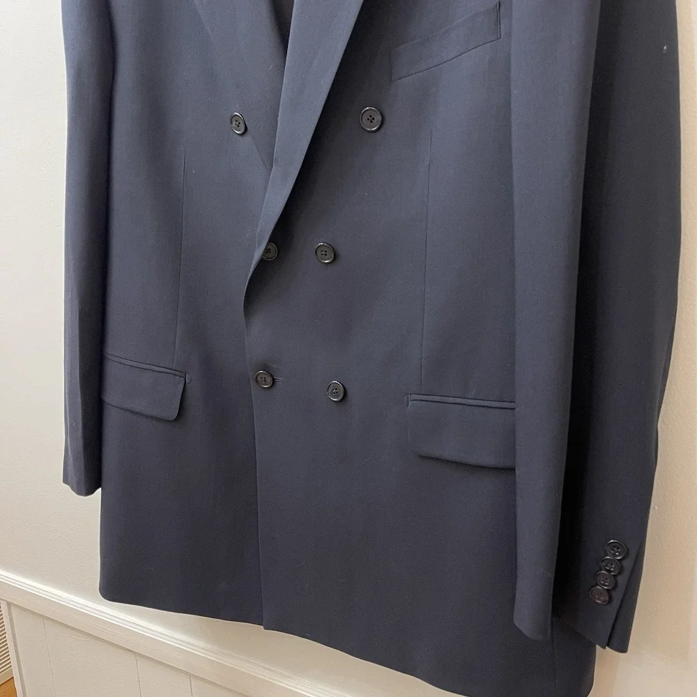 Paul Fredrick Blazer Mens 44R Navy Sport Coat Double Breasted 100% Wool